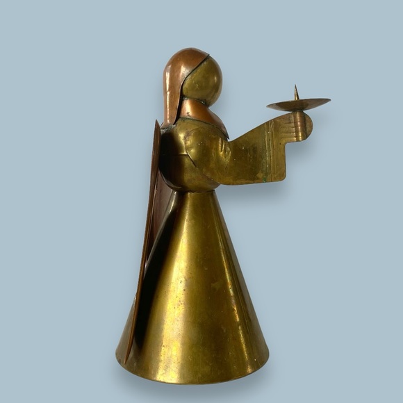 Vintage MCM Brass and Copper Angel Candle Holder 8” - Picture 4 of 11